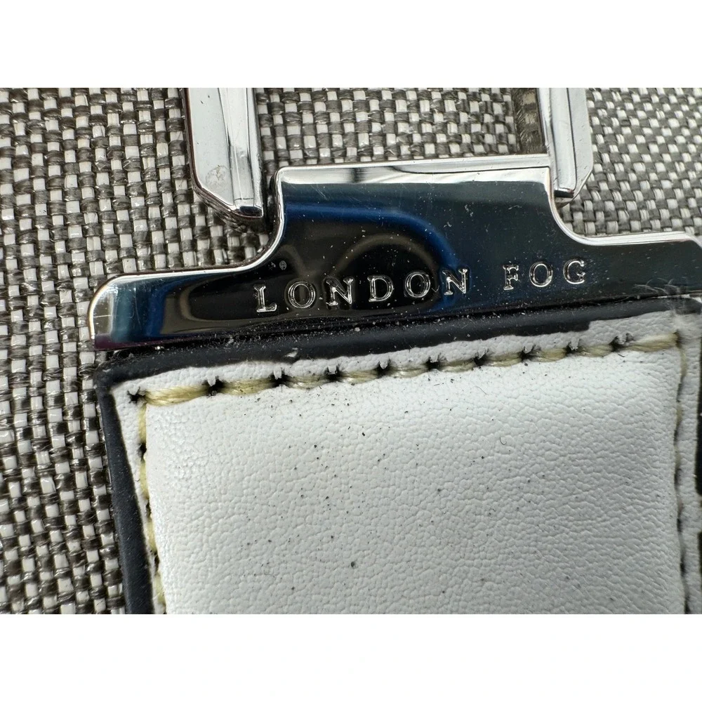 London Fog Satchel Handbag Womens Medium Grey White Faux Leather Scarf Detail‎